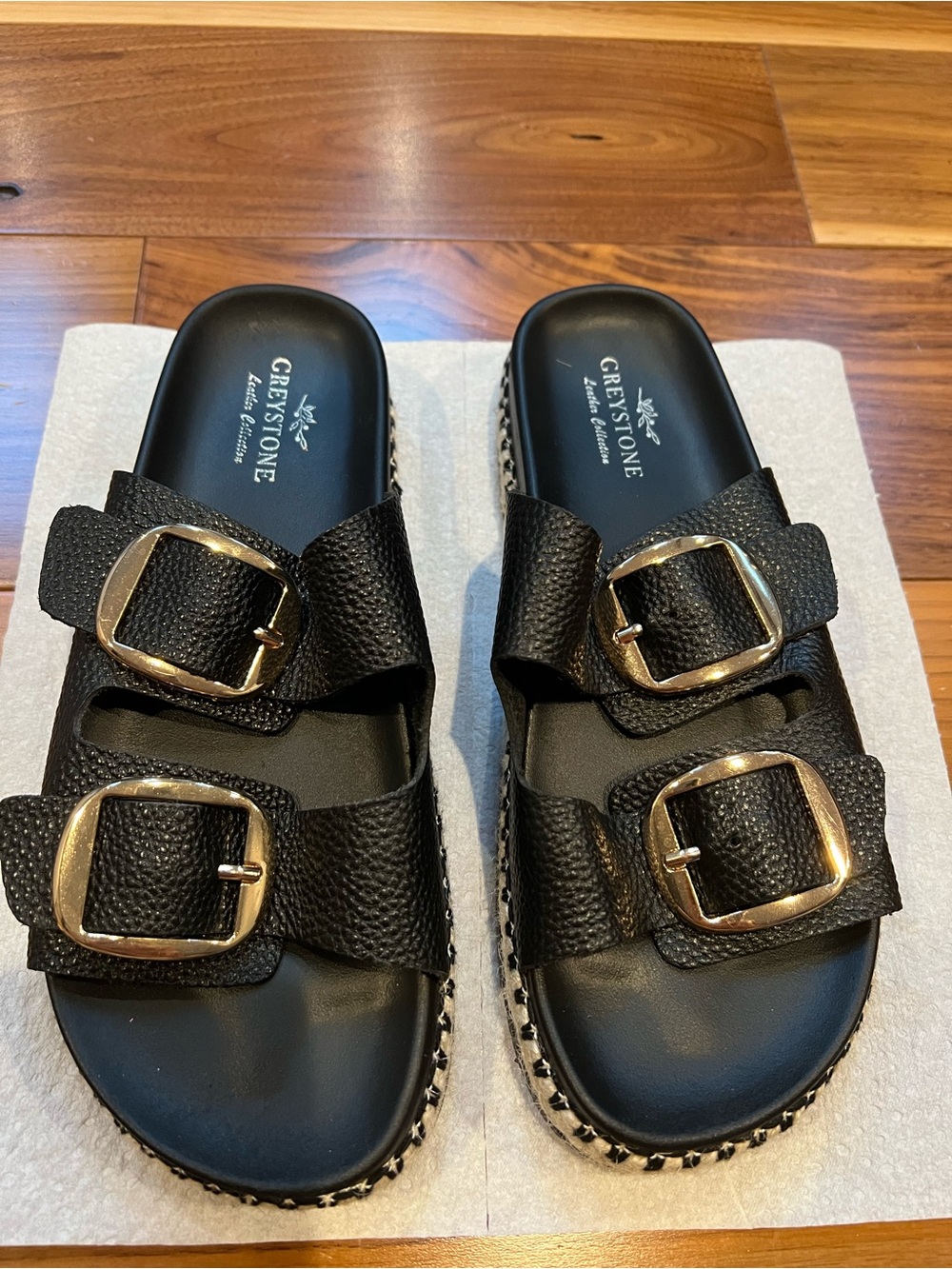 Black leather slide sandals